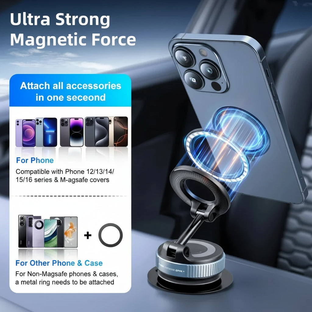 360° Magnetic Phone Holder– Strong Suction, Full Rotation, Fits All Phones