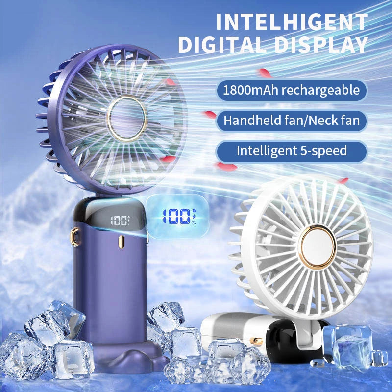 5-Speed Portable Fan with Screen & Phone Stand